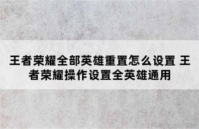 王者荣耀全部英雄重置怎么设置 王者荣耀操作设置全英雄通用